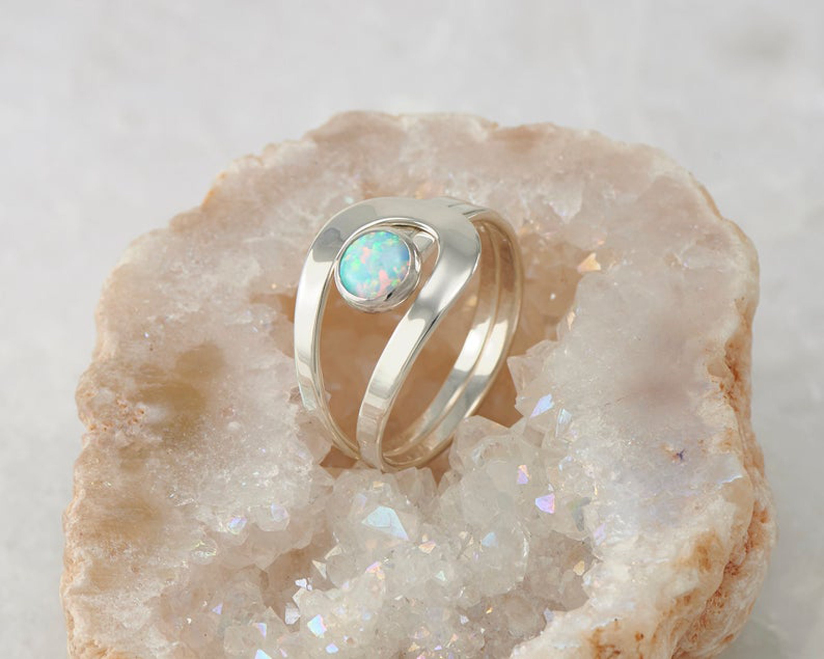 Opal Ring Blue Opal Ring Opal Gemstone Ring Sterling Silver - Etsy