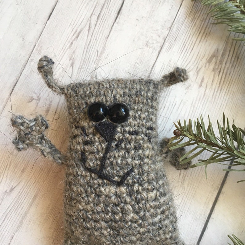 knit stuffed plushie pet doll kawaii cute little kitty Crochet woolen cat toy handmade natural eco animal pocket kitten