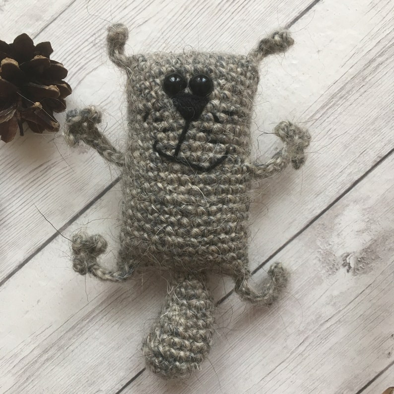 knit stuffed plushie pet doll kawaii cute little kitty Crochet woolen cat toy handmade natural eco animal pocket kitten