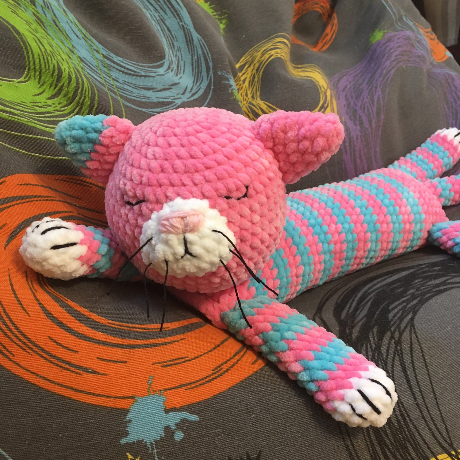 Plush sleepy cat toy soft pink turquoise stuffed cat doll Etsy