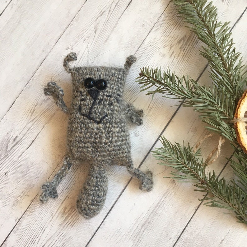 knit stuffed plushie pet doll kawaii cute little kitty Crochet woolen cat toy handmade natural eco animal pocket kitten