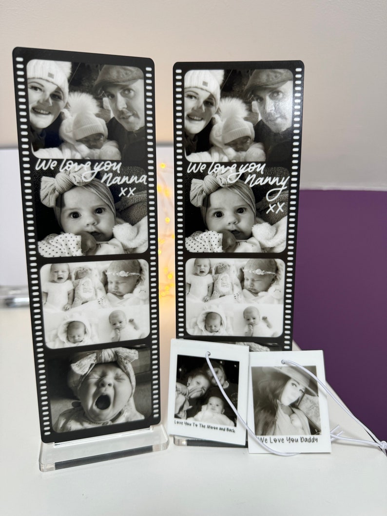 Personalised hand lettered camera roll film memory gift acrylic photo strip free standing gift image 2