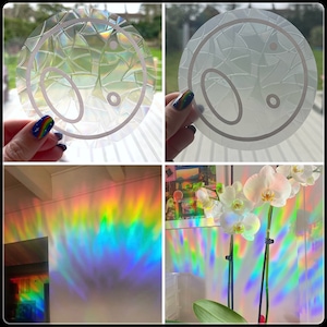 Moon with vinyl rainbow maker, sun catcher, suncatcher sticker, window cling