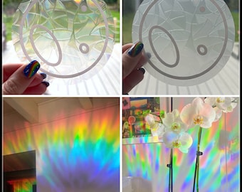 Moon with vinyl rainbow maker, sun catcher, suncatcher sticker, window cling