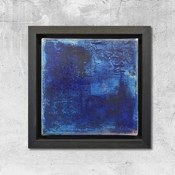 Original Acrylic painting "BLAU 02", framed, 20x20cm, #blau02