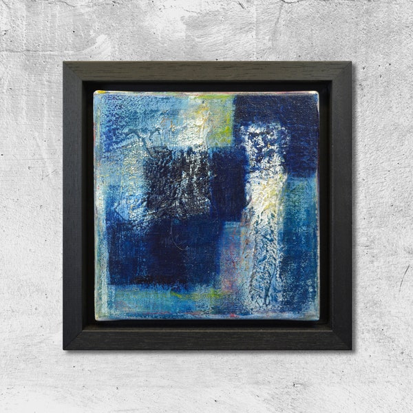 Original Acrylic painting "BLAU 06", framed, 20x20cm, #blau06