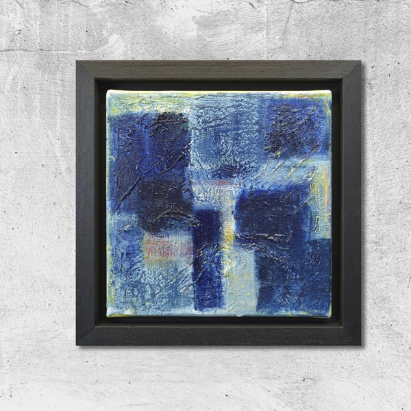 Original Acrylic painting "BLAU 07", framed, 20x20cm, #blau07