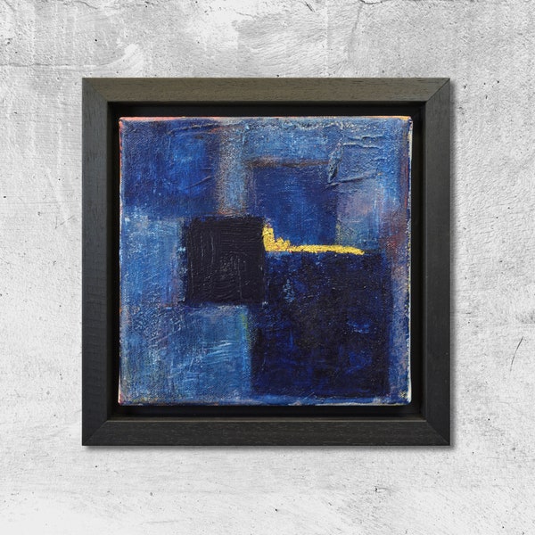 Original Acrylic painting "BLAU 05", framed, 20x20cm, #blau05