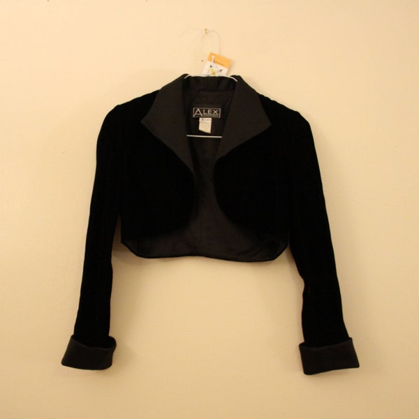 90s Crop Velvet Bolero Blazer Jacket in Women's Size Small with a 28 inch waist