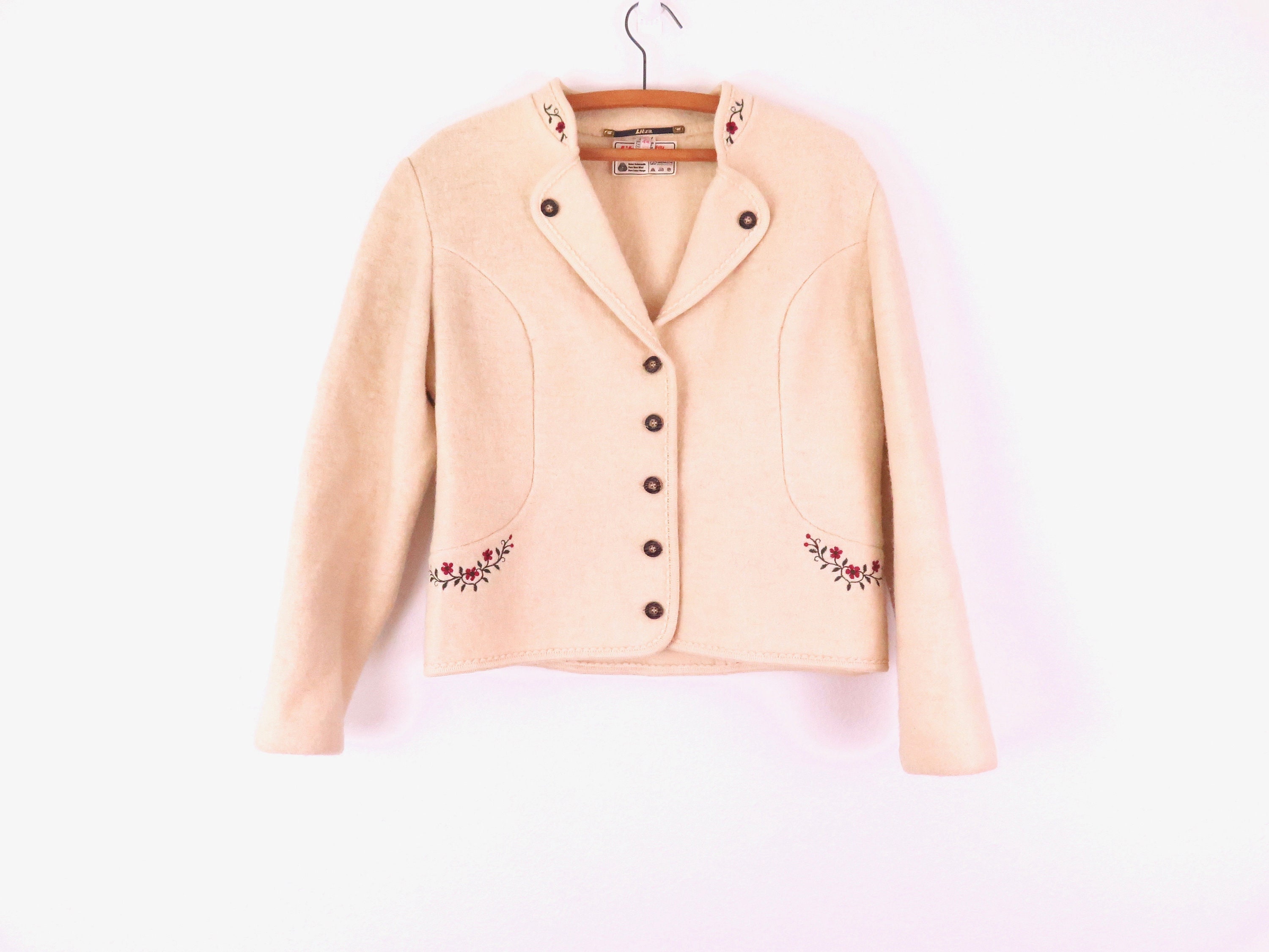 Vintage Jacket Cream Boiled Wool 80s 