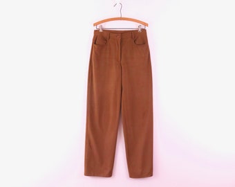 Vintage Pants, Brown Faux Suede, 90s Era, Estimated Size Medium: A nice pair of soft trouser slacks with a 30" waist