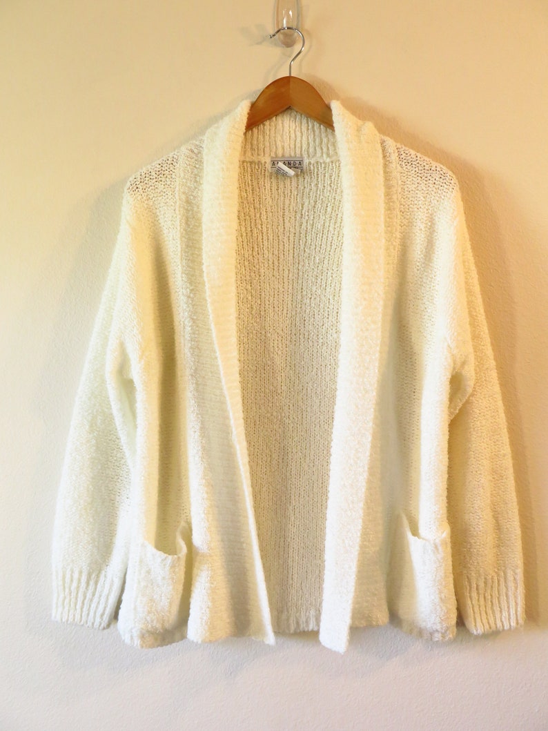 80s Era Vintage White Cardigan Sweater With Pockets in | Etsy