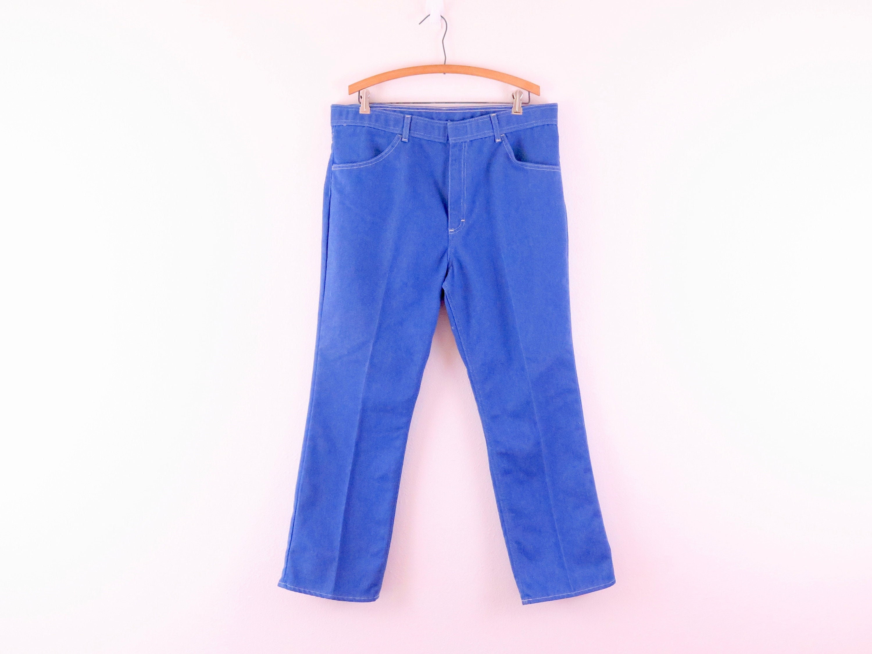 Vintage Jeans, Blue Flat Front, 70s Era, Size 38 x 30: A cute retro pair of  soft dress pant style jeans with a 39 waist