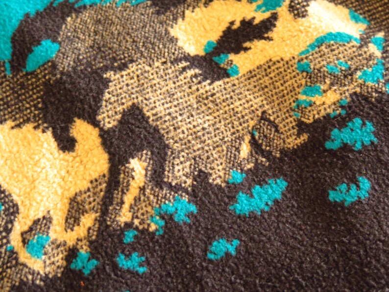 90s Era Vintage Wild Horses Teal Fleece Vest in Women/'s Size Medium with a 44 inch waist