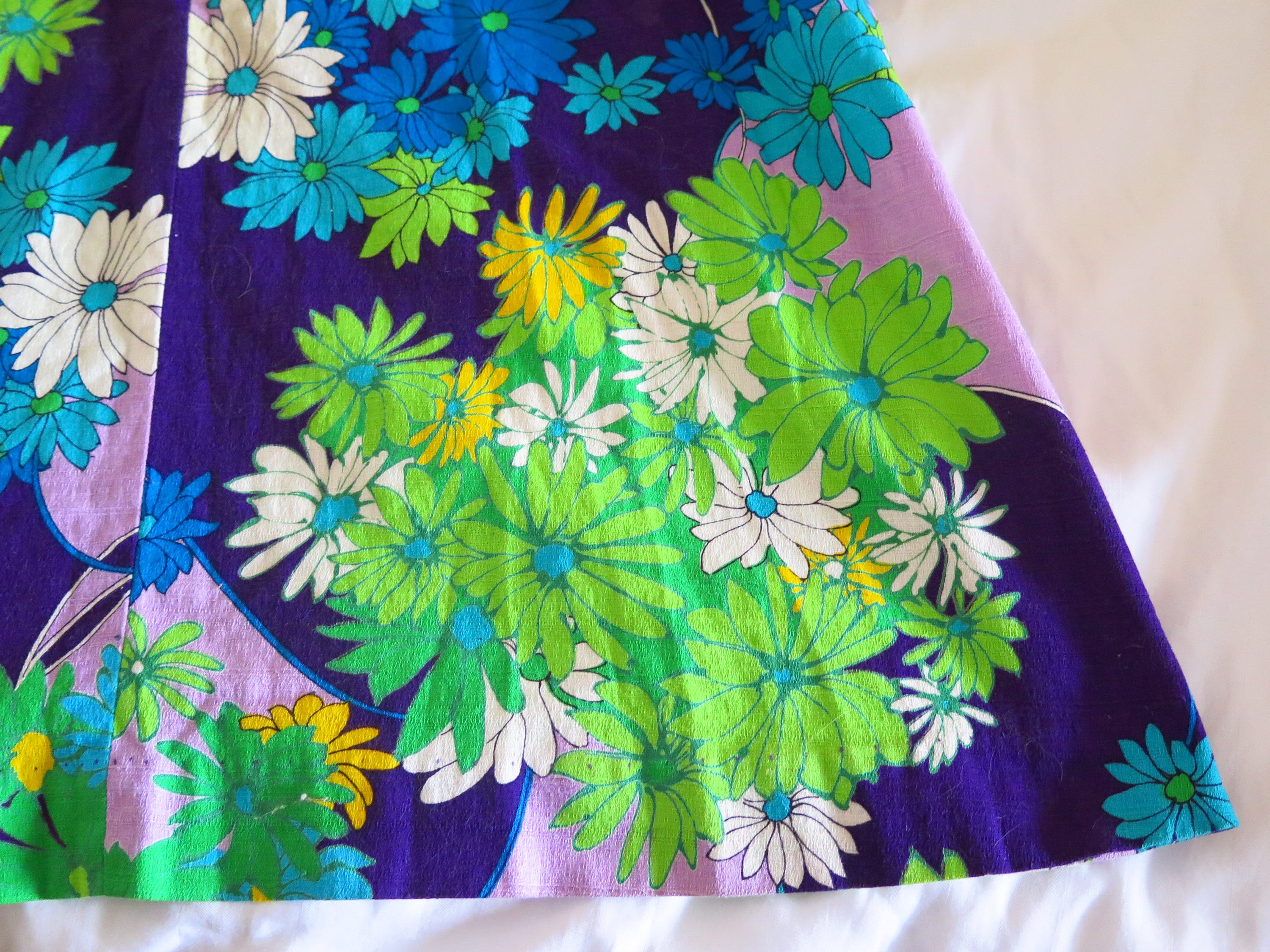 60s Era Hawaiian Hippie Blue and Purple Half Bell Sleeve Dress - Etsy