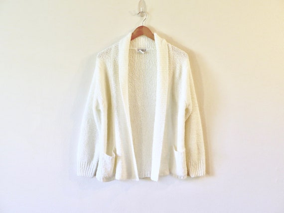 80s Era Vintage White Cardigan Sweater With Pockets in | Etsy