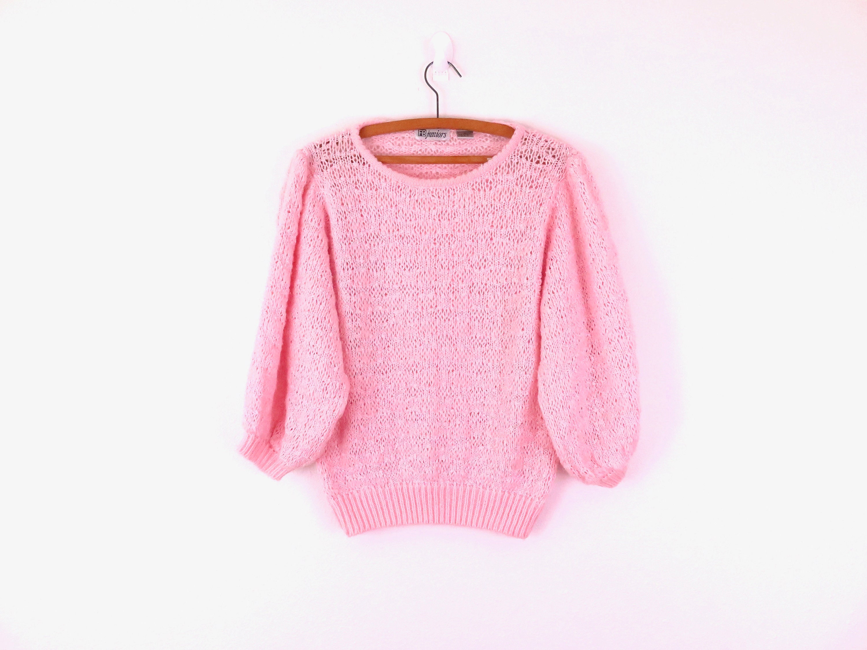 Vintage Sweater, Pink Puff Sleeve, 80s Era, Size Medium: A cute balloon ...