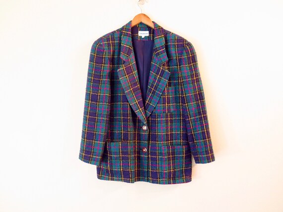80s Era Vintage Oversize Blue and Purple Plaid Blazer Jacket | Etsy