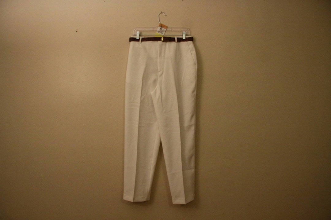 70s Era Vintage White Trouser Pants W/ Belt in Women's - Etsy