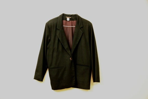 1960s WOOL Blazer Black Oversized Collar and Buttons Size Medium Large Mod Mad Men Era Vintage