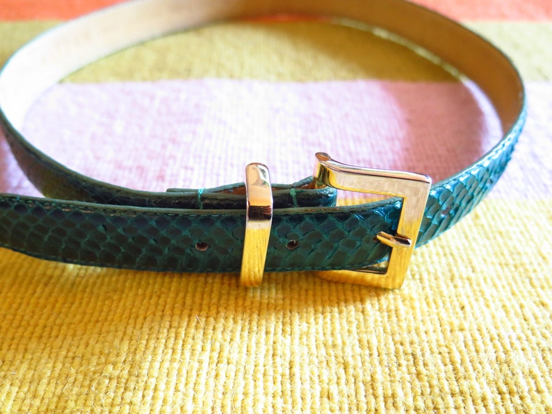 Size Small for 24-29 waist Thin Green Snakeskin Genuine Snakeskin 90s Era Vintage Belt By Mercante Honolulu for Nordstrom