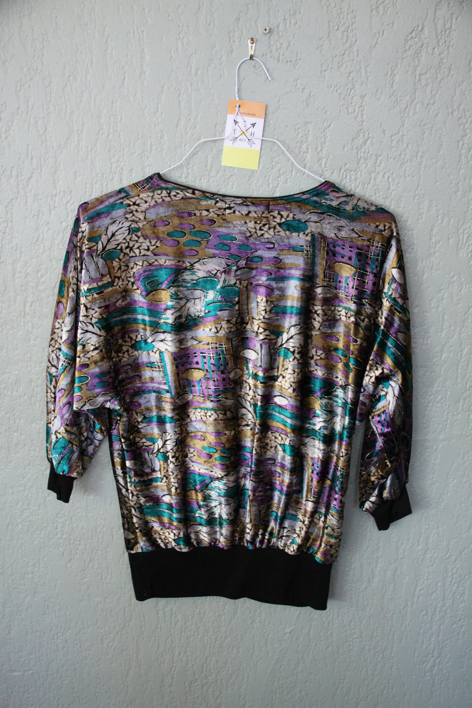 90s Era Vintage Metallic Velour Pullover 3/4 Sleeves Top in - Etsy