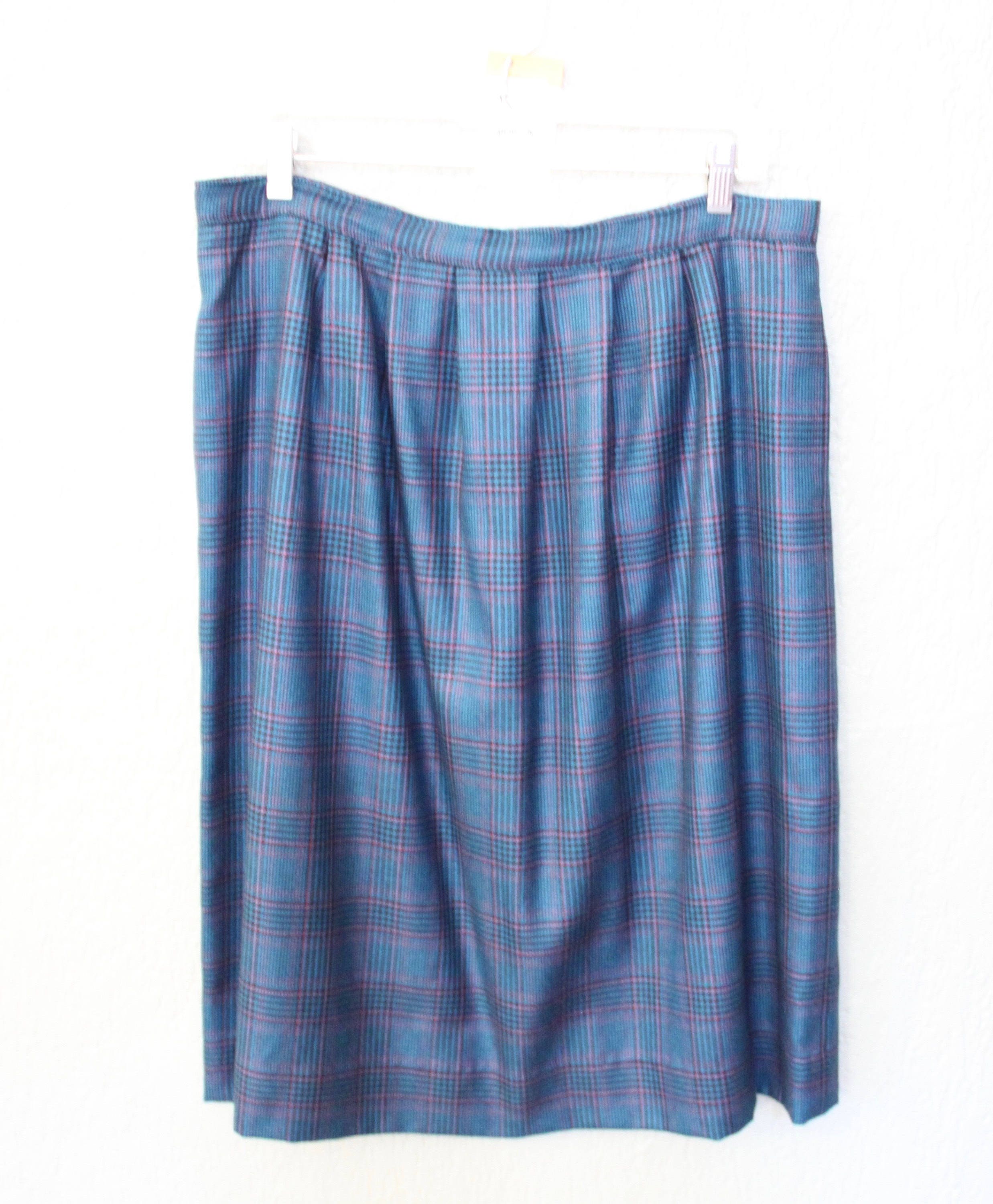Vintage Blue Plaid Pleated Skirt in Women's Size Large - Etsy