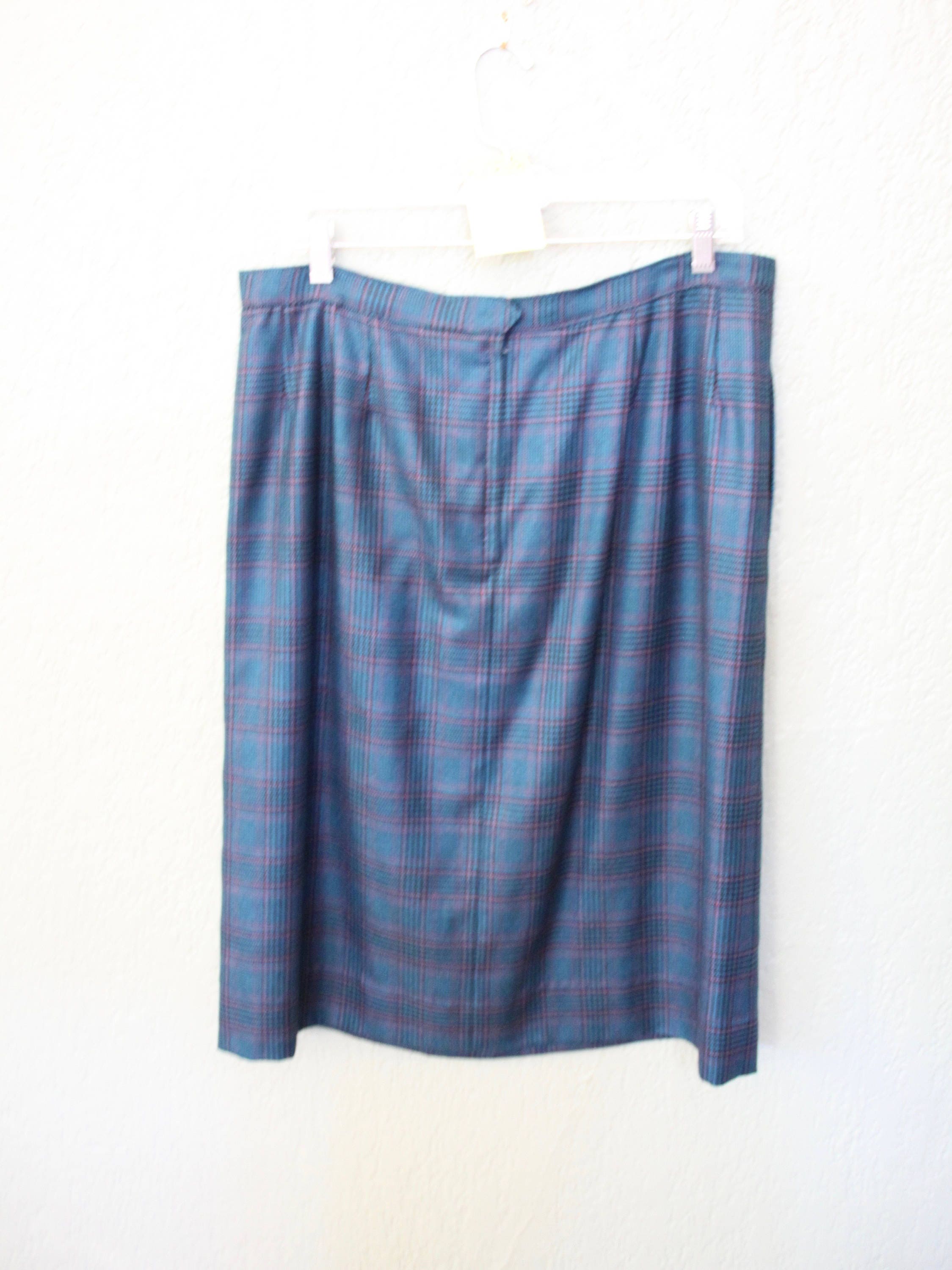 Vintage Blue Plaid Pleated Skirt in Women's Size Large - Etsy