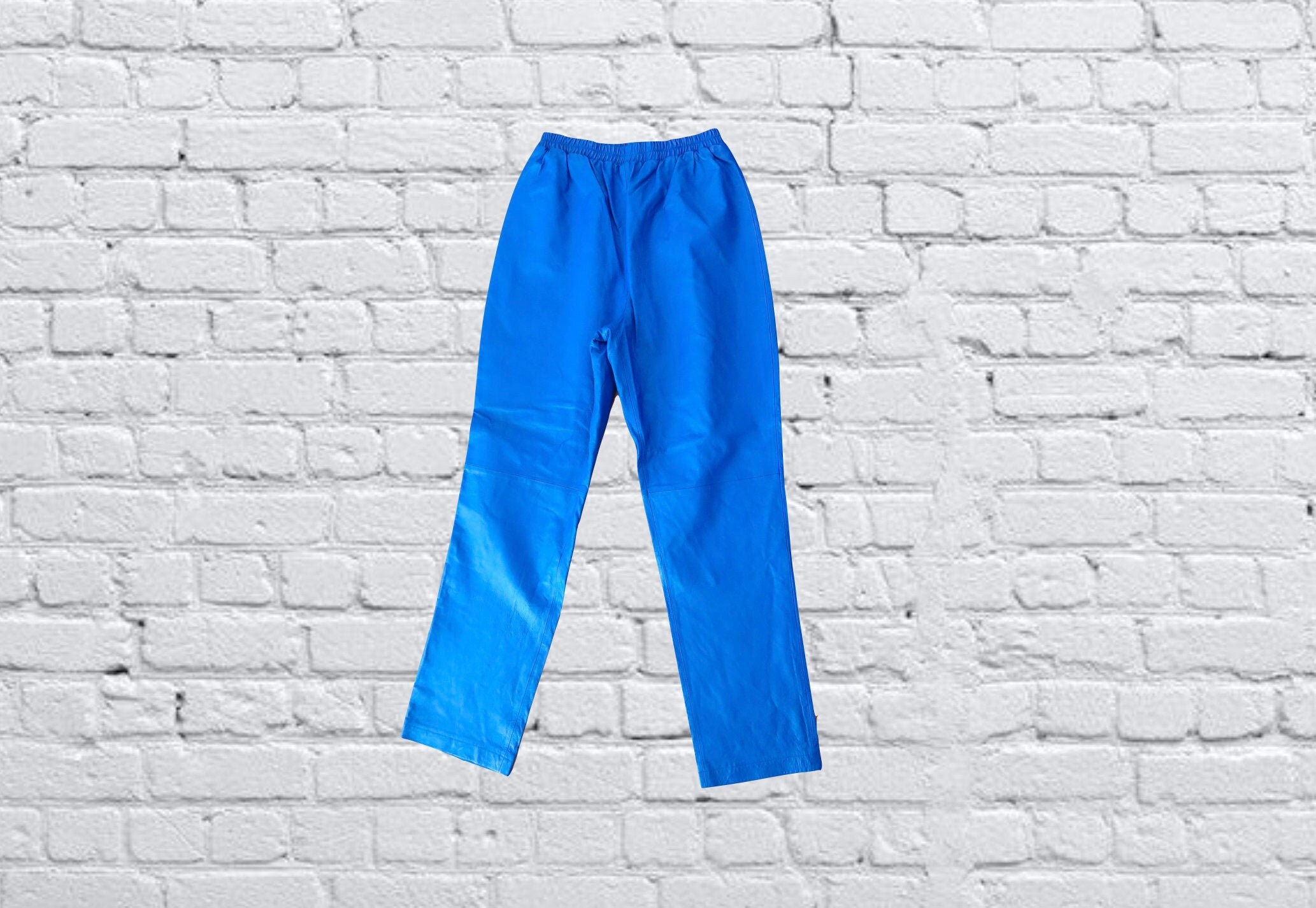 Vintage Leather Pants, Blue, 90s Era, Size 16 A great pair of retro elastic waist bright blue