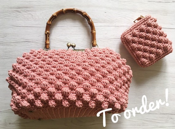 Borsa Da Donna A Uncinetto Rosa Antico Con Portafogli Borsa Etsy