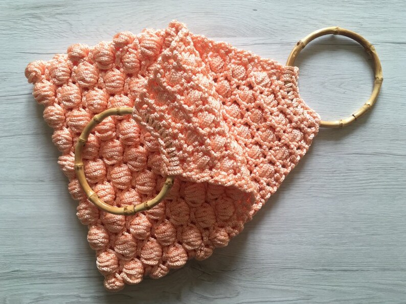 Summer crochet handbag girl handbag with bamboo handles crochet bag crochet peach bag