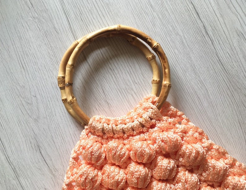 Summer crochet handbag girl handbag with bamboo handles crochet bag crochet peach bag