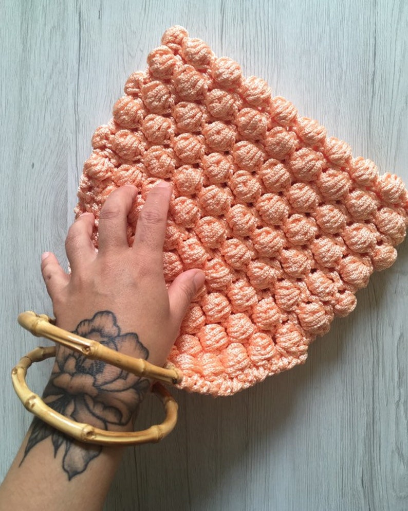 Summer crochet handbag girl handbag with bamboo handles crochet bag crochet peach bag