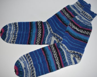 41 - 42 gestrickte Socken Aktiv * Stricksocken Wollsocken, Socks, Strümpfe blau, pink Geschenk Winter*