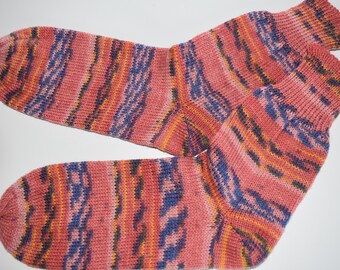 39 - 40 gestrickte Socken Opal Jazz* Stricksocken Wollsocken, Socks, Strümpfe blau,petrol, rosa Geschenk*