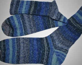 47/48 Gestrickte Socken Wollsocken Stricksocken Haussocken warme Socks Strümpfe Geschenk blau*