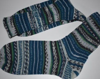 43 - 44 Gestrickte Socken Wollsocken Stricksocken Haussocken warme Socks Strümpfe Geschenk blau, grün*