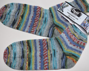 39 - 40 Gestrickte Socken Opal Nach Hundertwasser 4- Socks, bunte , Wollsocken, Blue Blues NEUE KOLLEKTION