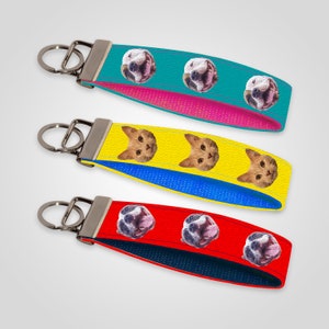 Custom Pet Head Keyfob / Keychain - dog, cat, animal, gift, photo, picture, personalized, memorial, travelling, wristlet, novelty, portrait