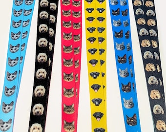 Custom Pet Head Lanyard - perro, gato, animal, foto, imagen, personalizado, trabajo, escuela, titular de la tarjeta de identificación, cordón para llaves, llavero, llavero