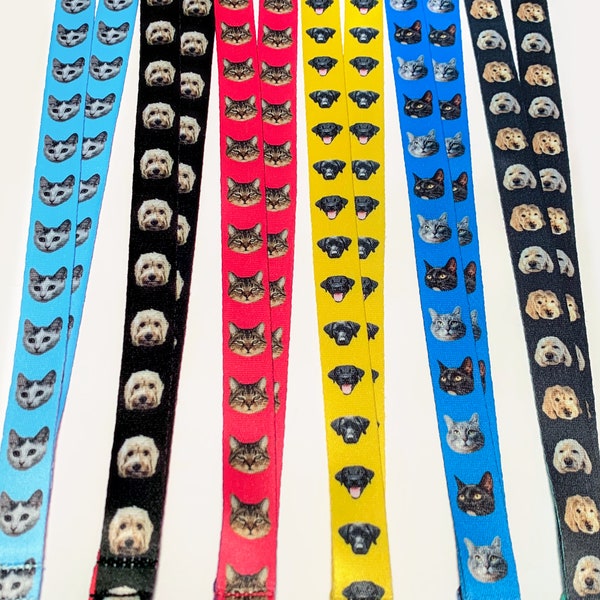 Personalisiertes Haustier Kopf Schlüsselband - Hund, Katze, Tier, Foto, Bild, personalisiert, Arbeit, Schule, Ausweishalter, Schlüsselband, Schlüsselanhänger, Schlüsselring