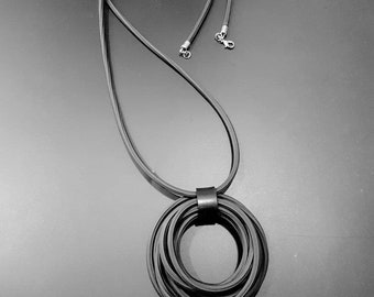 Black necklace, black statement necklace, black oversized necklace, black ooak necklace, black avant garde necklace, black round pendant