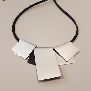 Contemporary necklace, silver asymmetric statement necklace, minimalist necklace, aluminum necklace, one of a kind art necklace, art jewelry