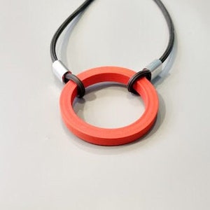 red circle pendant necklace, red rubber round pendant, red minimalist pendant necklace, red statement necklace, red contemporary necklace