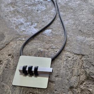 silver & black square pendant necklace, aluminum contemporay pendant, art design jewelry, geometric pendant necklace, ooak necklace for her