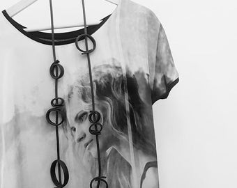 black long necklace, black circles necklace, black oversized necklace, black contemporary jewelry, free shipping, black asymmetric necklace