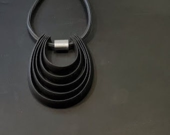 Black circle pendant necklace, black rubber pendant, black chunky necklace, black geometric necklace, black minimalist necklace, ship free