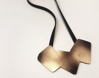 contemporary art necklace, aluminum pendant necklace, gold & black statement necklace, contemporary jewelry, ooak necklace, christmas gift