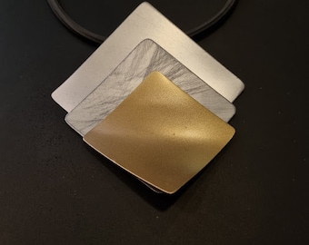 contemporary statement pendant necklace, silver & gold chunky pendant, modern pendant, silver geometric pendant, square pendant, women gift