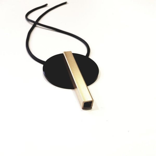 Black & gold necklace, black minimalist pendant, free shipping, black circle pendant, black contemporary necklace, ooak geometric necklace